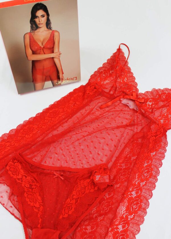 Babydoll e Slip rosso in Tulle e Pizzo | Jadea 4331 - immagine 3