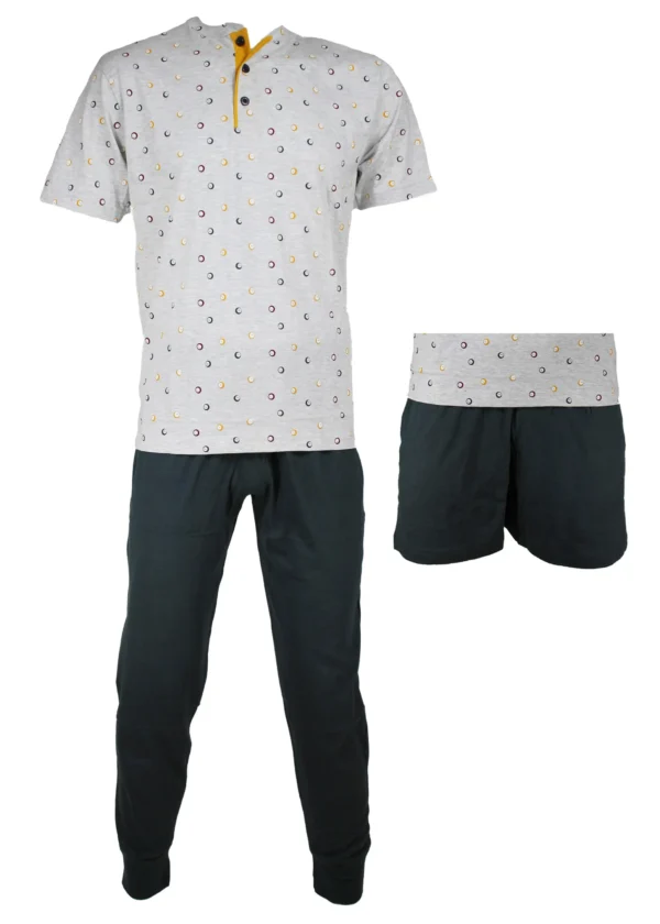 Pigiama Uomo Cotone Mezza Manica 3 Pezzi Karel 2204 - immagine 2