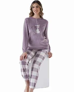 Pigiama Donna Pile Coral invernale | Pigiamiamoci Malva 4146