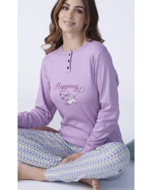 Pigiama Donna Cotone Felpato lilla malva Karelpiù