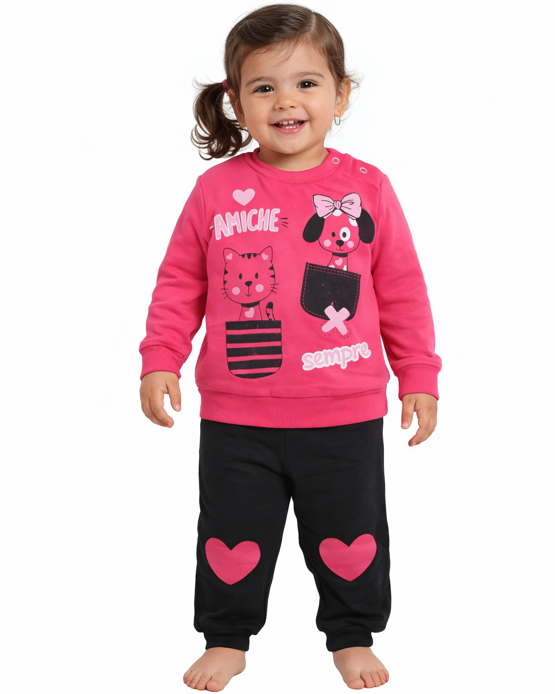 tutina con felpa fucsia per neonato e pantaloni neri di nazareno gabrielli