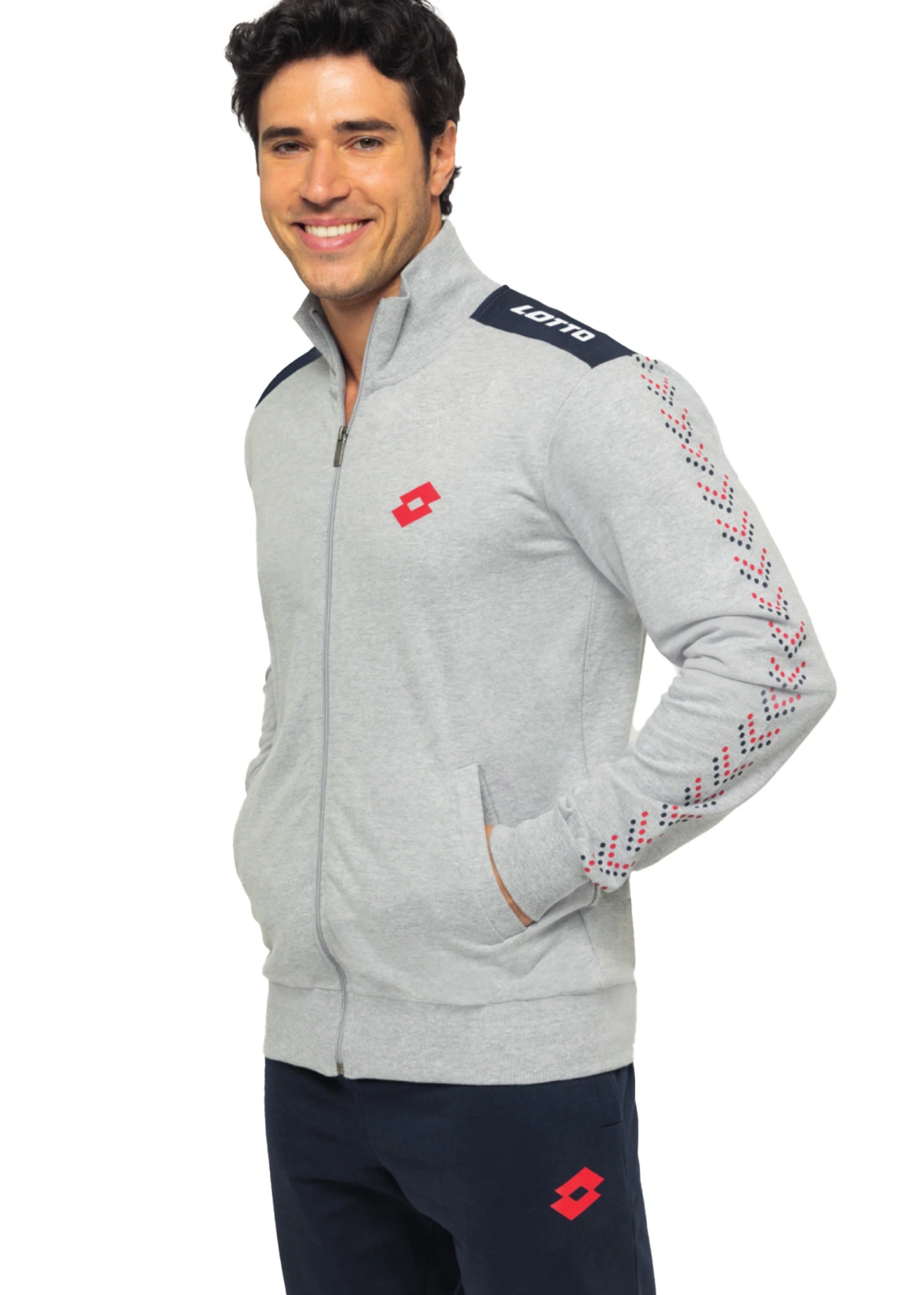 tuta-sportiva-lotto-maschile-grigia tuta con zip da uomo con logo lotto tessuti intimo maschile