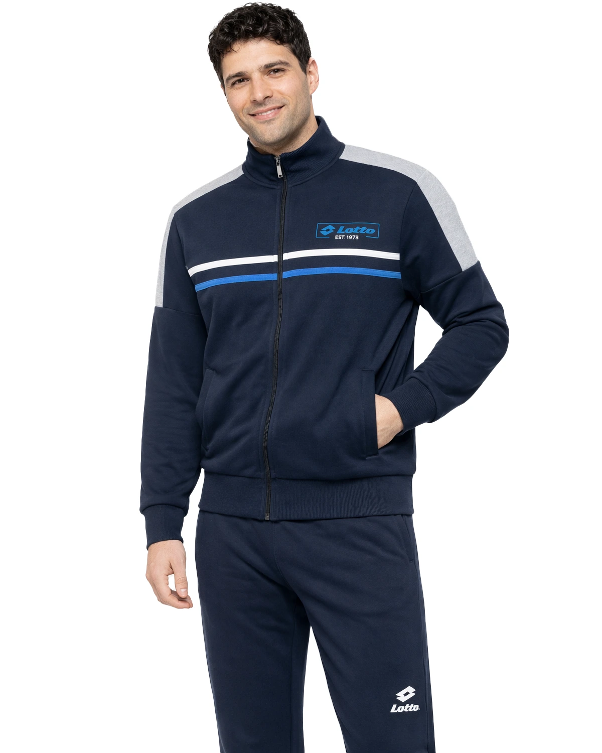 tuta da uomo di colore blu con logo lotto