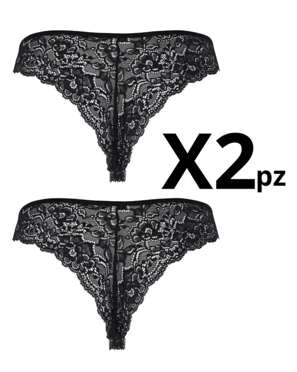 Slip Brasiliana con Pizzo e Cotone Nero | Cotonella - immagine 2