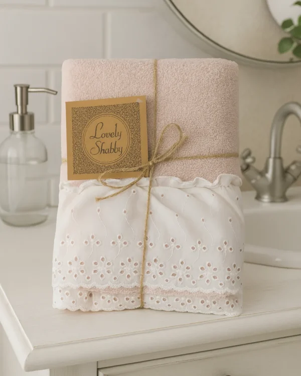 Set Asciugamani Bagno 1+1 Lovely Shabby – Spugna di Cotone - immagine 3