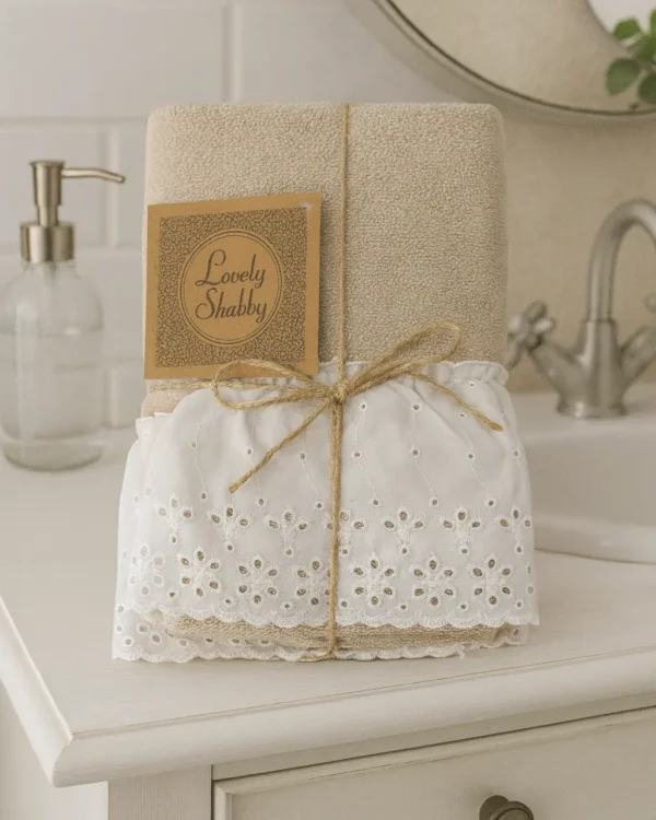 Set Asciugamani Bagno 1+1 Lovely Shabby – Spugna di Cotone - immagine 5