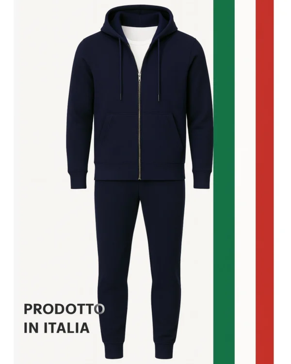 Tuta Uomo con Cappuccio in Cotone Garzato | Made in Italy - immagine 3