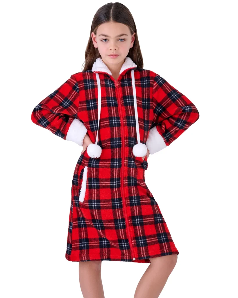 Vestaglia Bambina Pile Coral rosso Natale | Pigiamiamoci