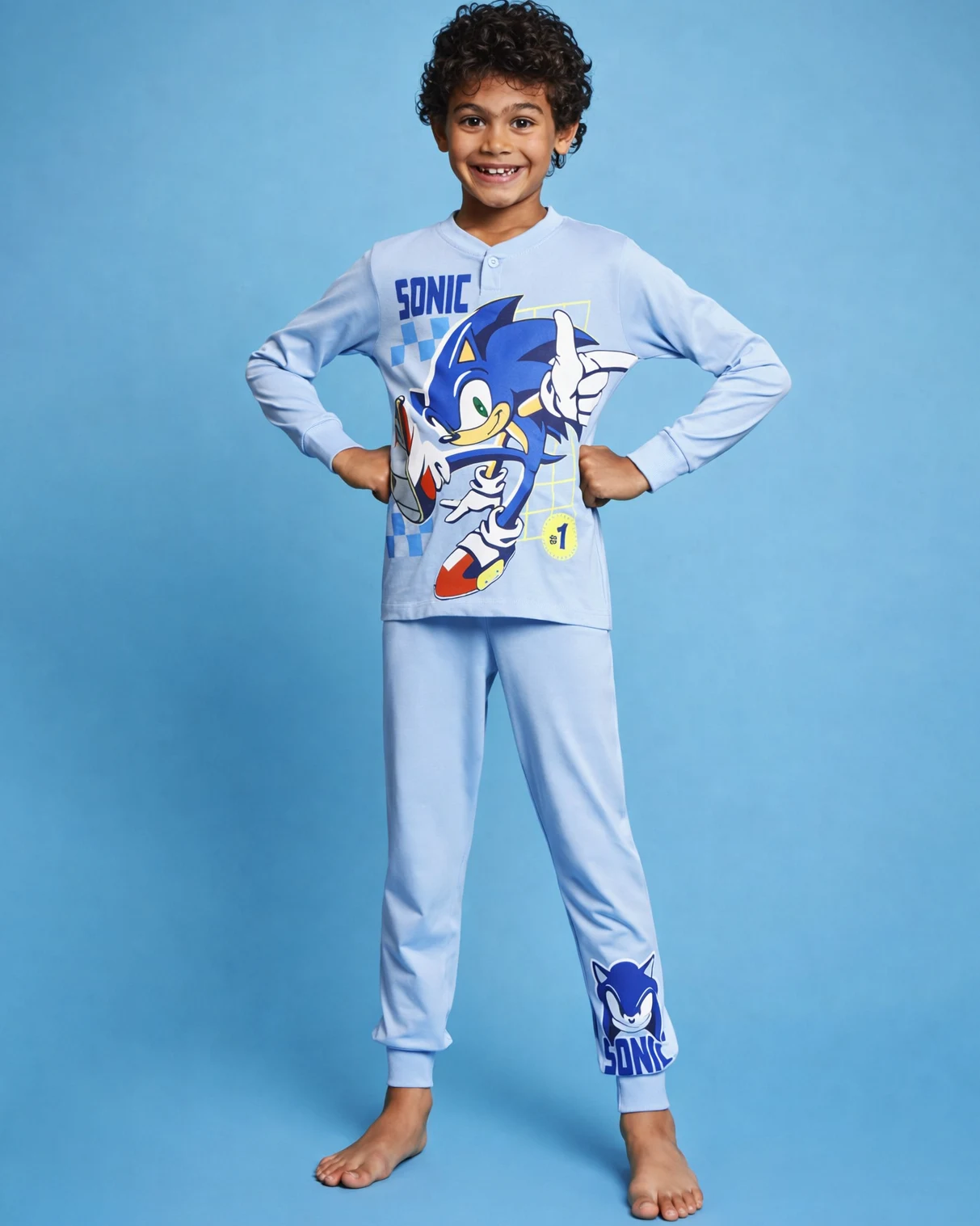 pigiama azzurro da bambino di sonic