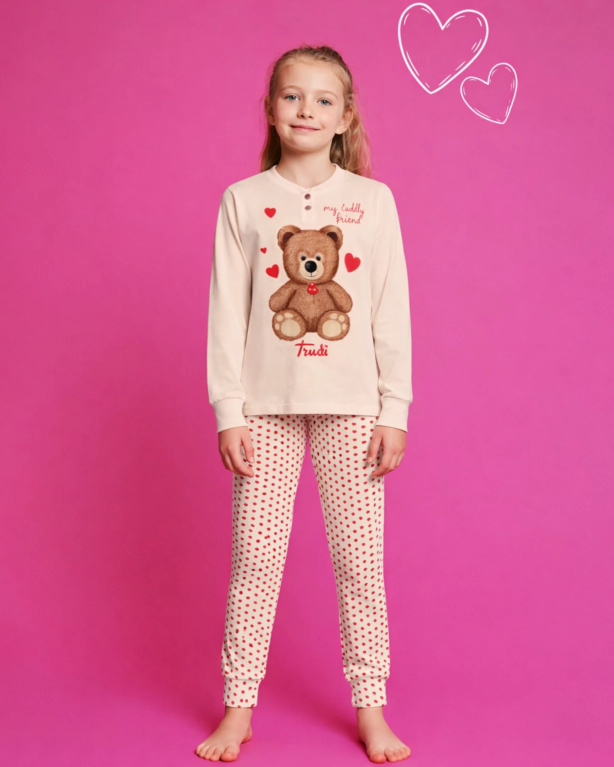 pigiama a pois con orsetto di trudi colore beige