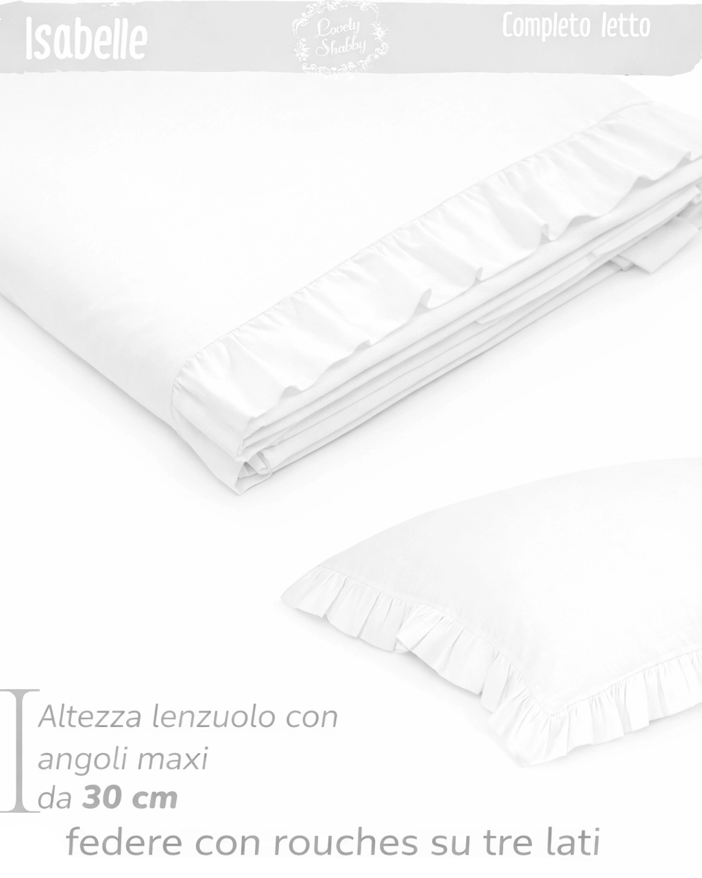 lenzuola bianche in cotone con volant